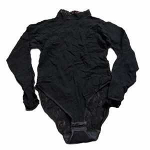 60s/70s European Vintage Floral Lace Long Sleeve Bodysuit High Neck (Black) S/M